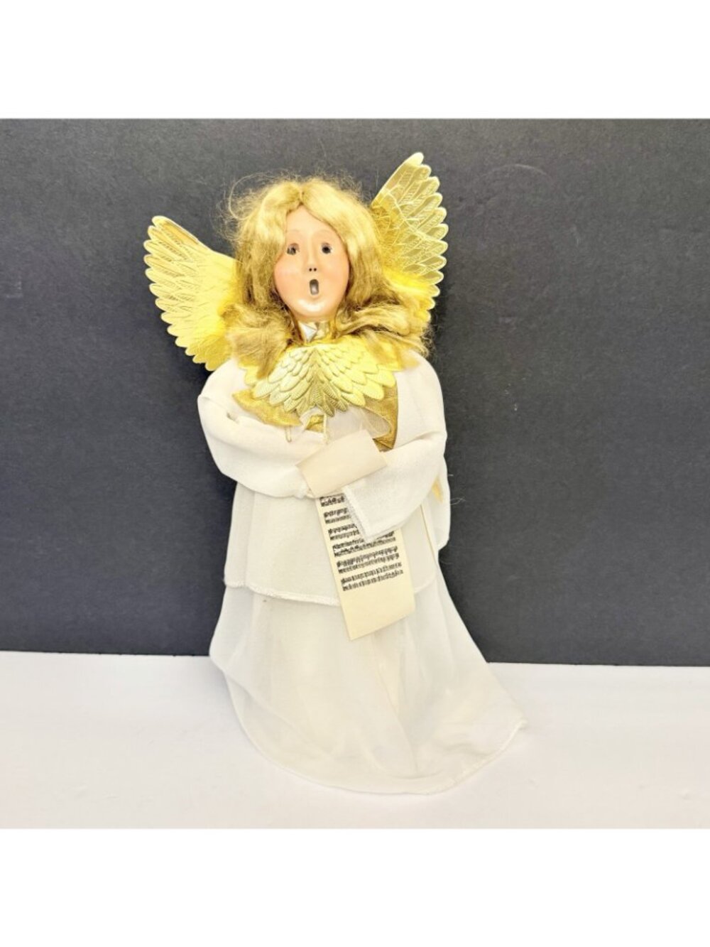 Byers Choice 1994 Blonde Long Hair Angel Tree Topper w/ Gold Wings